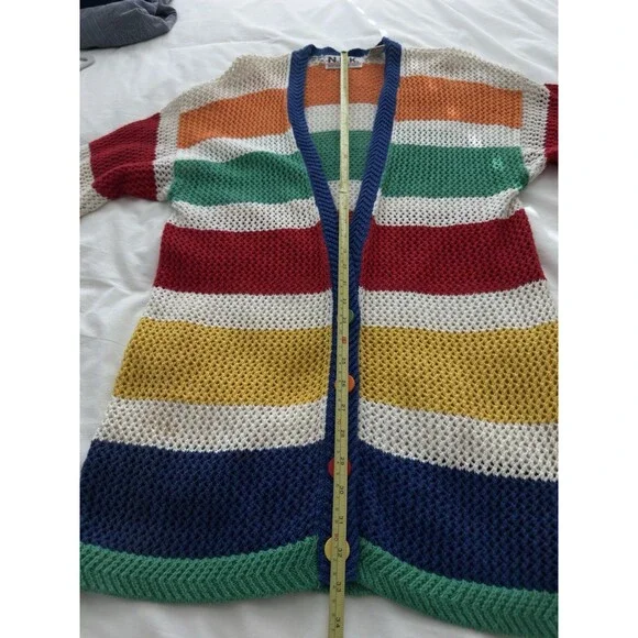 N.E.K. Northeast Knitters  Multi - Color Block Cardigan Sz M. Ramie/Cotton Blend - Picture 12 of 16